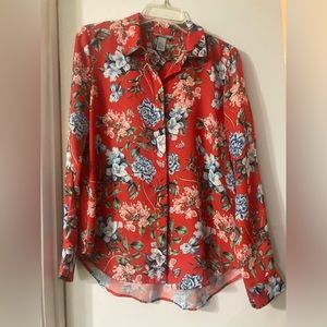 H&M Red Floral Long Sleeve Button Up Blouse